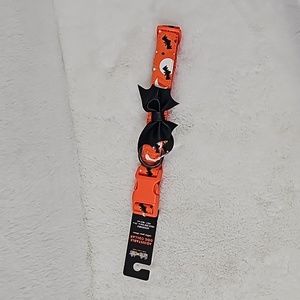Thrills & Chills Adjustable Dog Collar  Halloween Orange & Black Bats wt Bow Lar